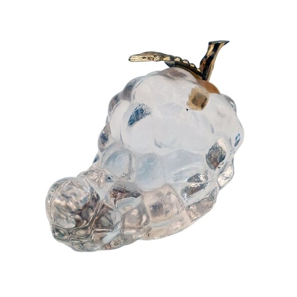 Paperweight Grapes Cluster Gold Leaf Clear Glass Vintage 4 Inch Kitchen Dining - Picture 3 of 14